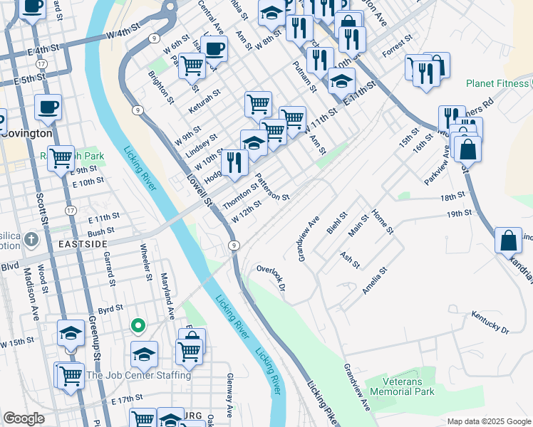 map of restaurants, bars, coffee shops, grocery stores, and more near 419 West 13th Street in Newport