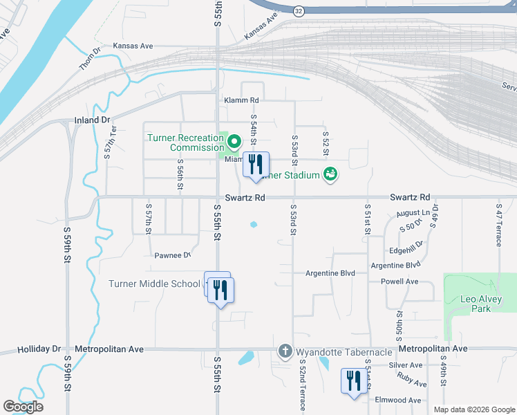 map of restaurants, bars, coffee shops, grocery stores, and more near 1024 South 53rd Street in Kansas City