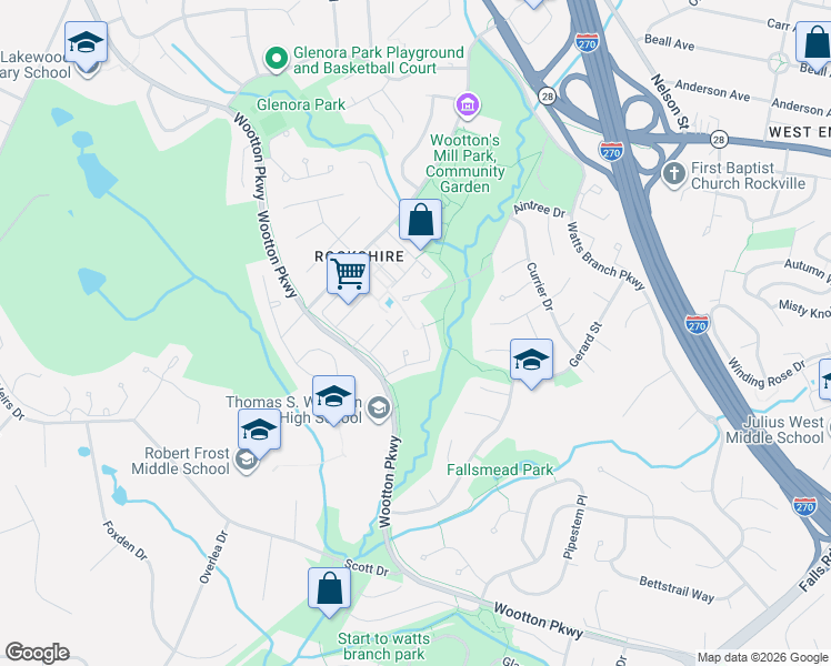 map of restaurants, bars, coffee shops, grocery stores, and more near 972 Paulsboro Drive in Rockville