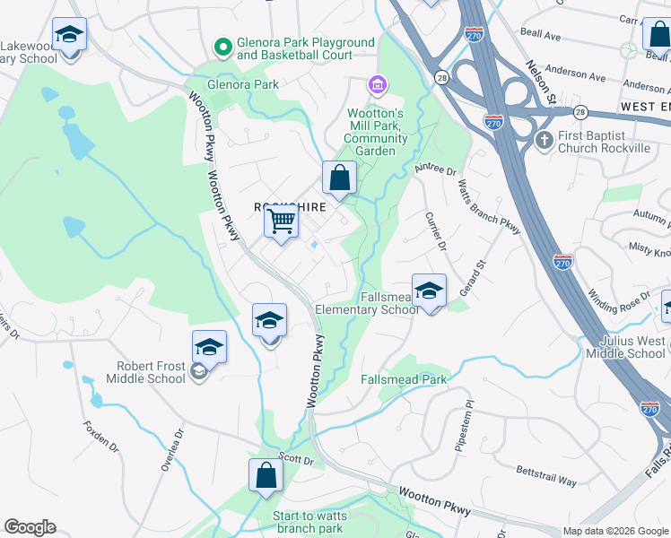 map of restaurants, bars, coffee shops, grocery stores, and more near 972 Paulsboro Drive in Rockville