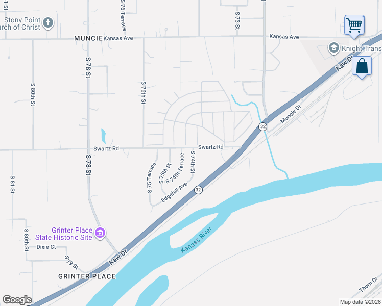 map of restaurants, bars, coffee shops, grocery stores, and more near 970 South 74th Street in Kansas City