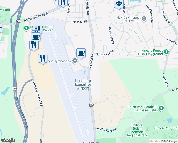 map of restaurants, bars, coffee shops, grocery stores, and more near 940 Sycolin Road in Leesburg