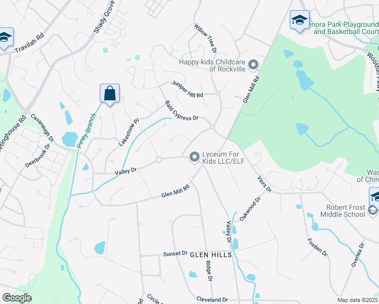 map of restaurants, bars, coffee shops, grocery stores, and more near 13601 Cherrydale Drive in Rockville