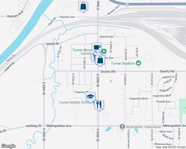 map of restaurants, bars, coffee shops, grocery stores, and more near 1026 South 55th Street in Kansas City