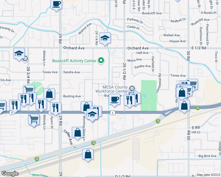 map of restaurants, bars, coffee shops, grocery stores, and more near 512 April Lane in Grand Junction