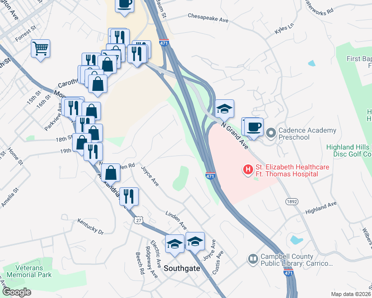map of restaurants, bars, coffee shops, grocery stores, and more near 26 Laycock Lane in Newport