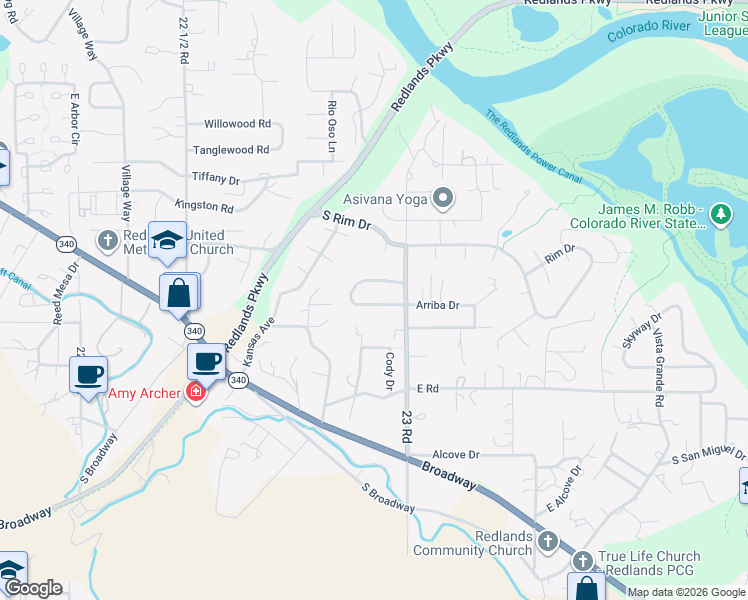 map of restaurants, bars, coffee shops, grocery stores, and more near 2291 1/2 South Arriba Circle in Grand Junction