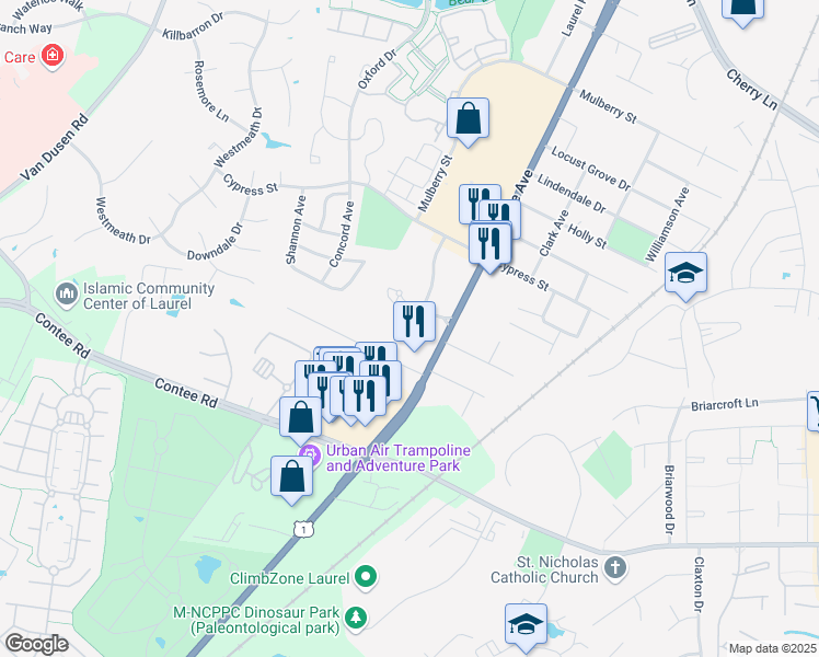 map of restaurants, bars, coffee shops, grocery stores, and more near 101 Independence Avenue Southeast in Washington