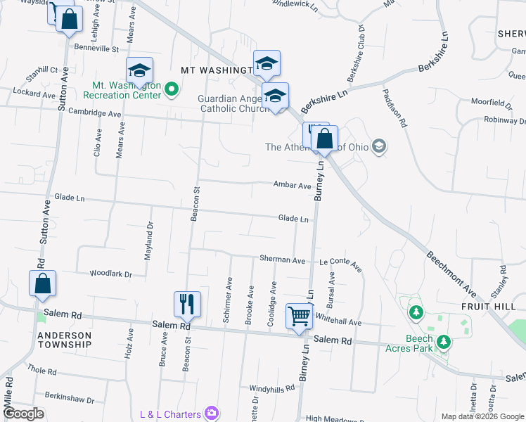 map of restaurants, bars, coffee shops, grocery stores, and more near 6524 Glade Avenue in Cincinnati