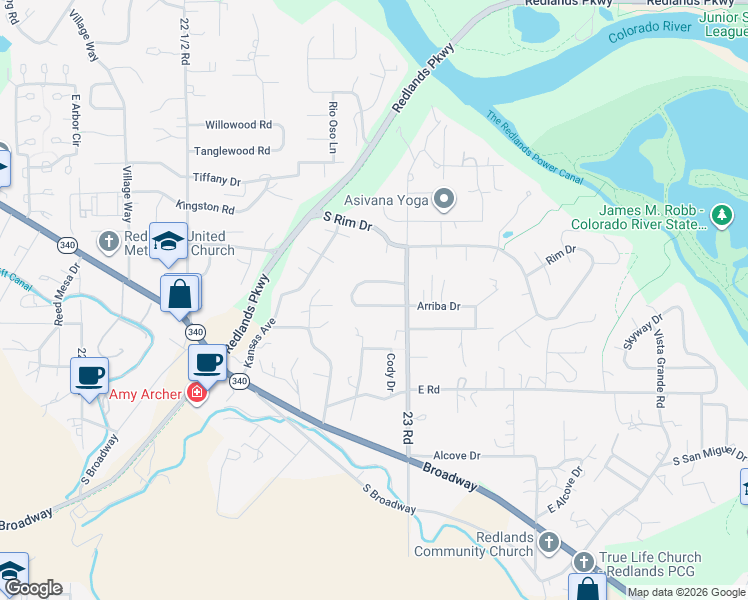 map of restaurants, bars, coffee shops, grocery stores, and more near 2291 1/2 South Arriba Circle in Grand Junction