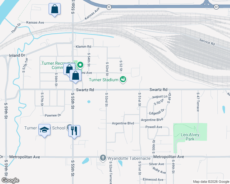 map of restaurants, bars, coffee shops, grocery stores, and more near 1011 South 53rd Street in Kansas City