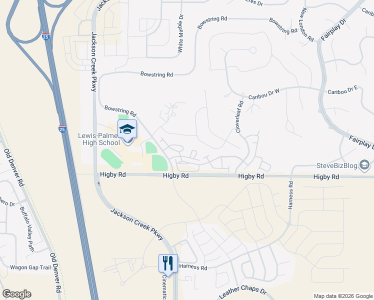 map of restaurants, bars, coffee shops, grocery stores, and more near 1140 Magic Lamp Way in Monument