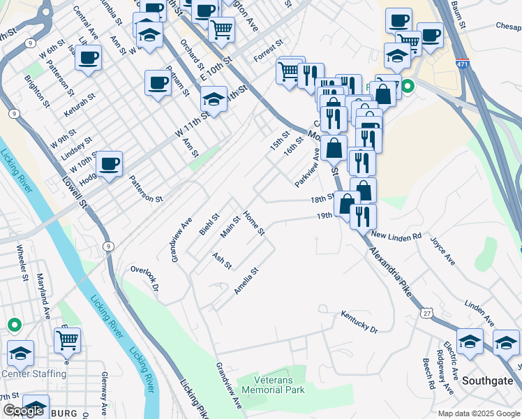 map of restaurants, bars, coffee shops, grocery stores, and more near 117 Main Street in Newport