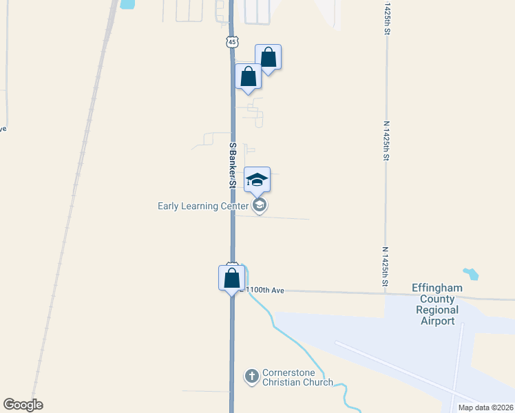 map of restaurants, bars, coffee shops, grocery stores, and more near 3224 South Banker Street in Effingham
