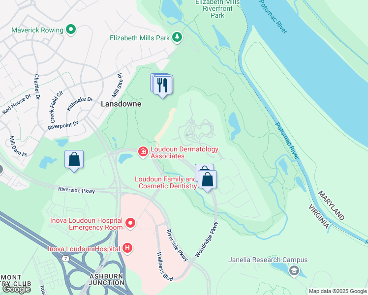 map of restaurants, bars, coffee shops, grocery stores, and more near 19375 Cypress Ridge Terrace in Leesburg