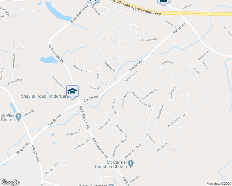 map of restaurants, bars, coffee shops, grocery stores, and more near 1176 Forest Run Drive in Batavia