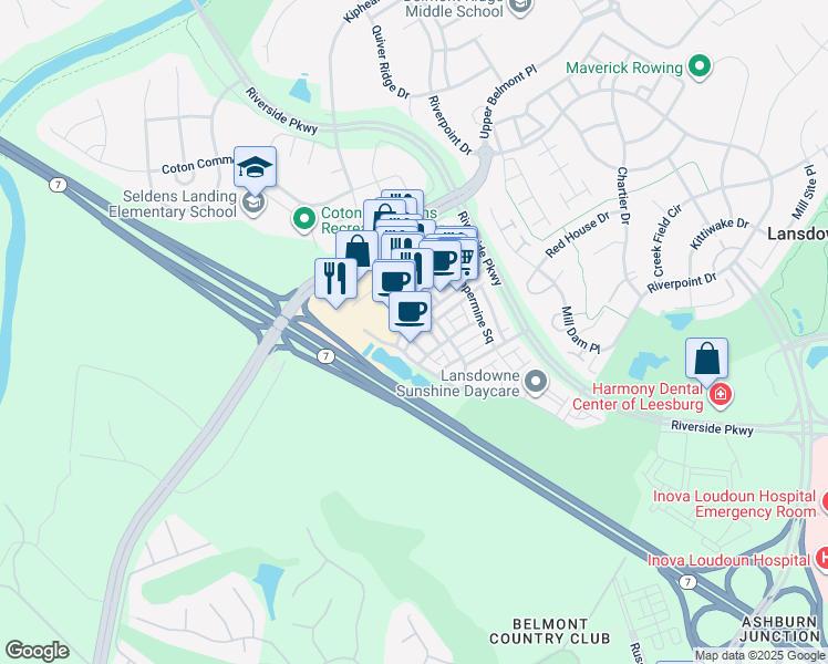 map of restaurants, bars, coffee shops, grocery stores, and more near 19426 Diamond Lake Drive in Leesburg