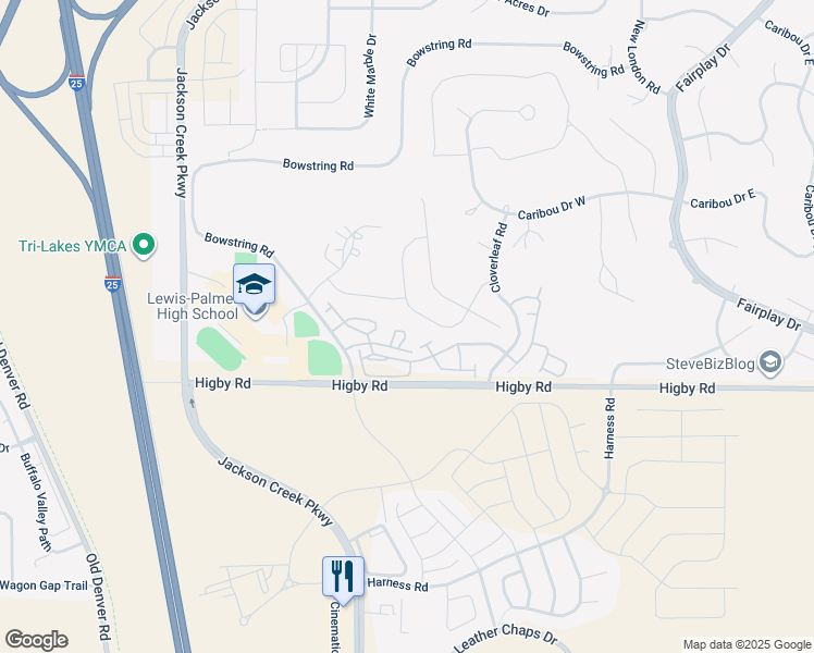 map of restaurants, bars, coffee shops, grocery stores, and more near 1050 Magic Lamp Way in Monument