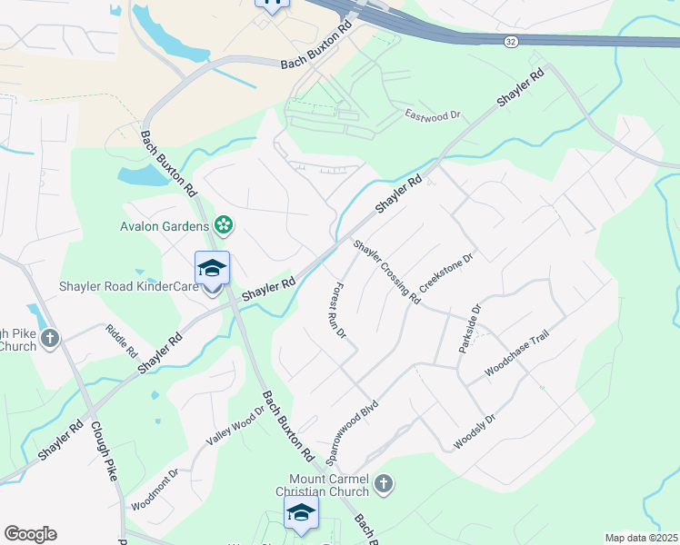 map of restaurants, bars, coffee shops, grocery stores, and more near 1176 Forest Run Drive in Batavia