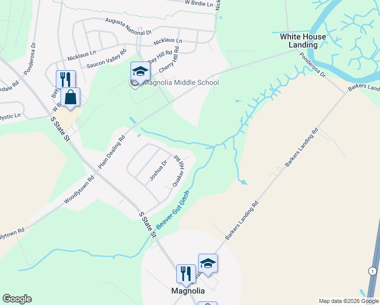 map of restaurants, bars, coffee shops, grocery stores, and more near 45 Crosscreek Court in Magnolia