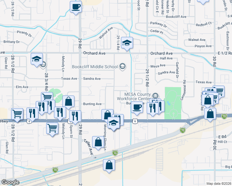 map of restaurants, bars, coffee shops, grocery stores, and more near 2926 Kennedy Avenue in Grand Junction