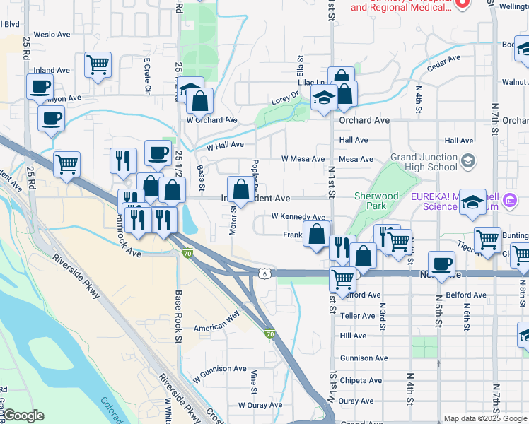 map of restaurants, bars, coffee shops, grocery stores, and more near 368 Independent Avenue in Grand Junction