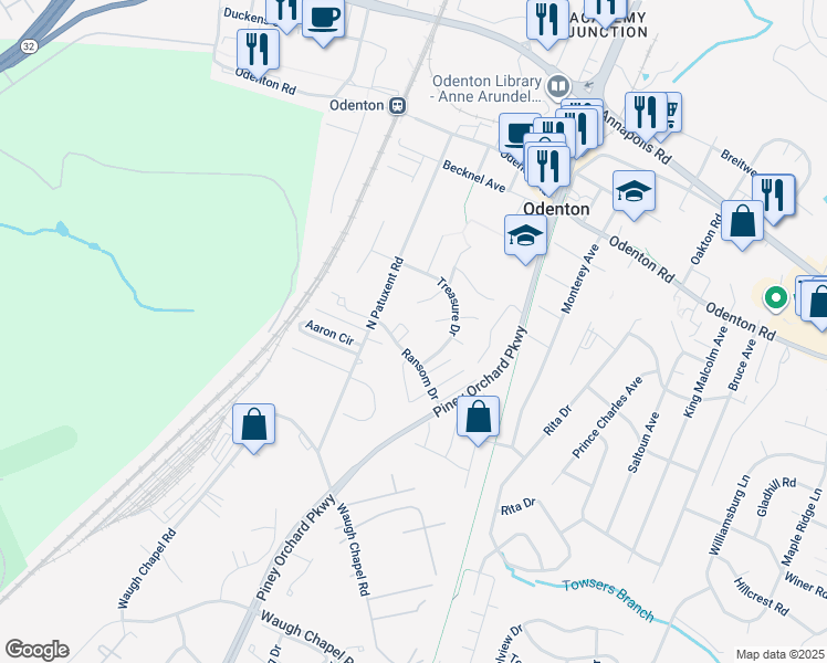 map of restaurants, bars, coffee shops, grocery stores, and more near 518 Imperial Square in Odenton