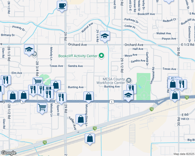 map of restaurants, bars, coffee shops, grocery stores, and more near 519 Amy's Way in Grand Junction