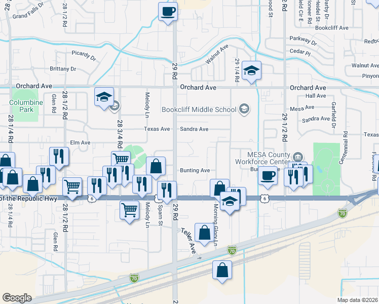 map of restaurants, bars, coffee shops, grocery stores, and more near 528 29 Road in Grand Junction