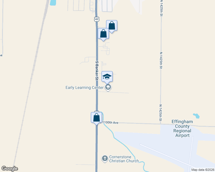 map of restaurants, bars, coffee shops, grocery stores, and more near 3224 South Banker Street in Effingham