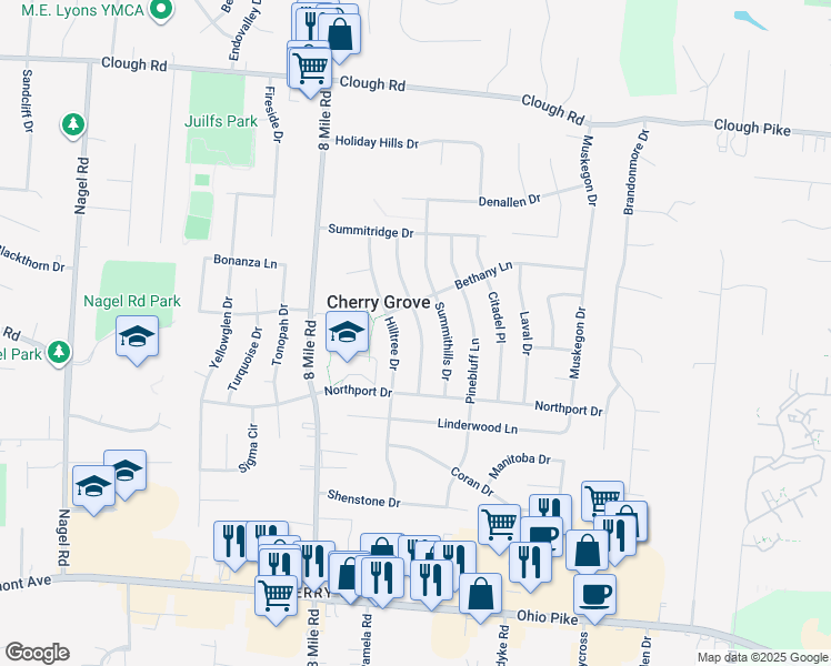 map of restaurants, bars, coffee shops, grocery stores, and more near 1627 Rockhurst Lane in Cincinnati