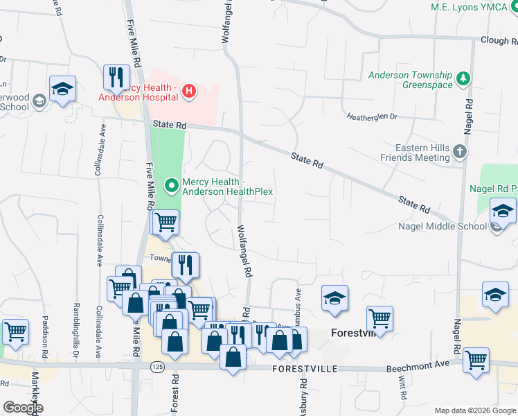 map of restaurants, bars, coffee shops, grocery stores, and more near 7622 Brannon Drive in Cincinnati