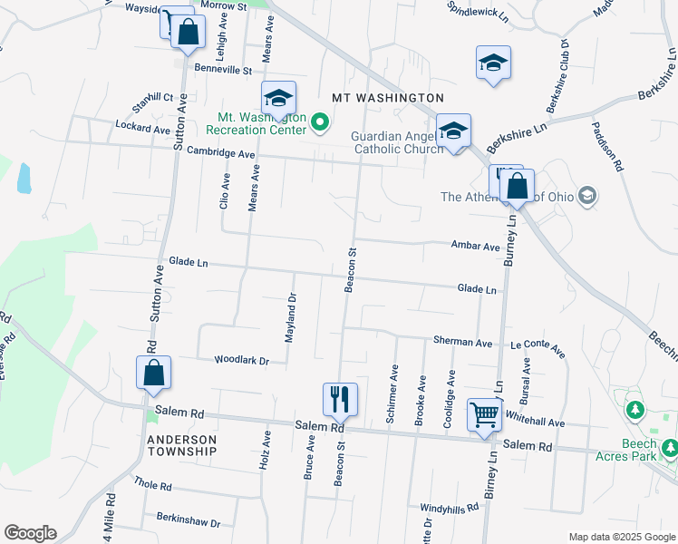 map of restaurants, bars, coffee shops, grocery stores, and more near 1527 Beacon Street in Cincinnati
