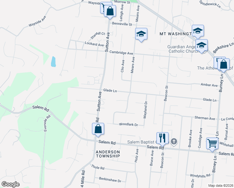 map of restaurants, bars, coffee shops, grocery stores, and more near 6146 Glade Avenue in Cincinnati