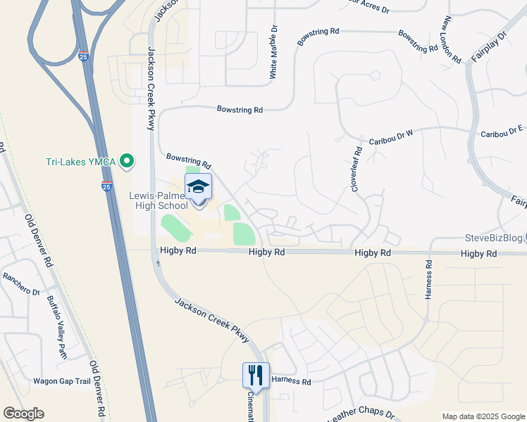 map of restaurants, bars, coffee shops, grocery stores, and more near 1291 Timber Run Heights in Monument
