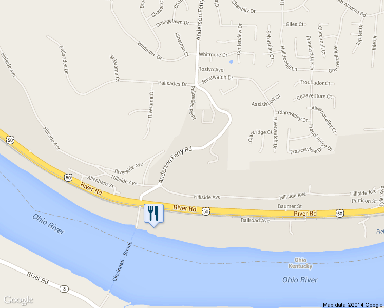 map of restaurants, bars, coffee shops, grocery stores, and more near 92 Anderson Ferry Road in Cincinnati