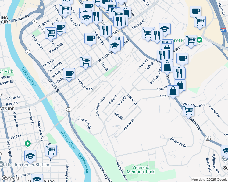 map of restaurants, bars, coffee shops, grocery stores, and more near 14 Home Street in Newport