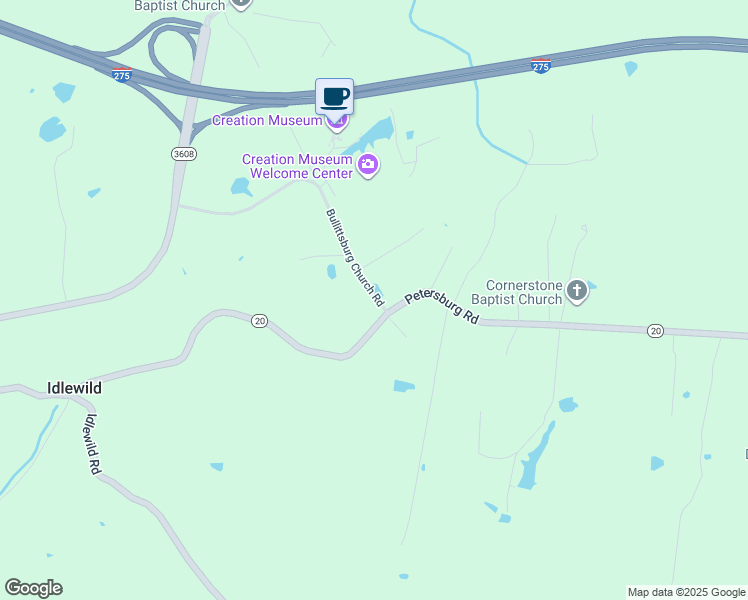 map of restaurants, bars, coffee shops, grocery stores, and more near 4076 Petersburg Road in Burlington