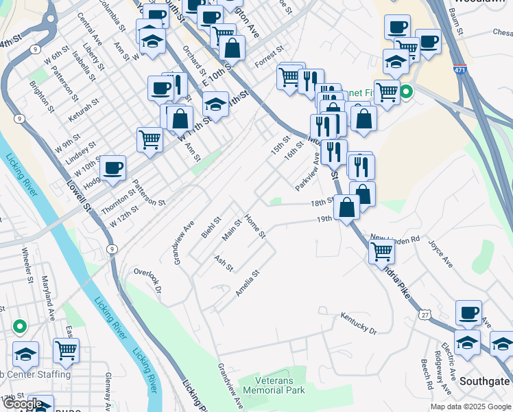 map of restaurants, bars, coffee shops, grocery stores, and more near 135 16th Street in Newport