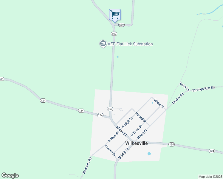 map of restaurants, bars, coffee shops, grocery stores, and more near 103 Main Street in Wilkesville