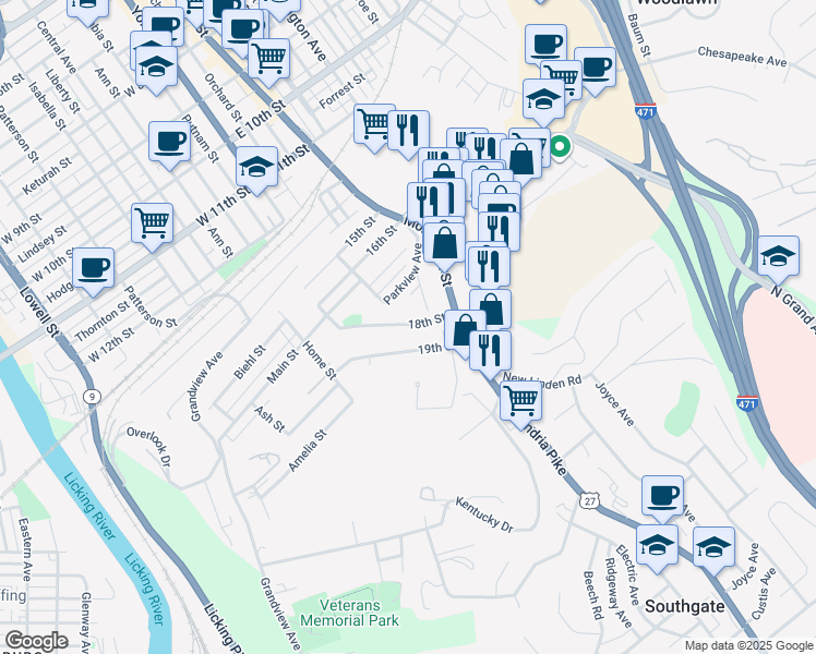 map of restaurants, bars, coffee shops, grocery stores, and more near 29 18th Street in Newport