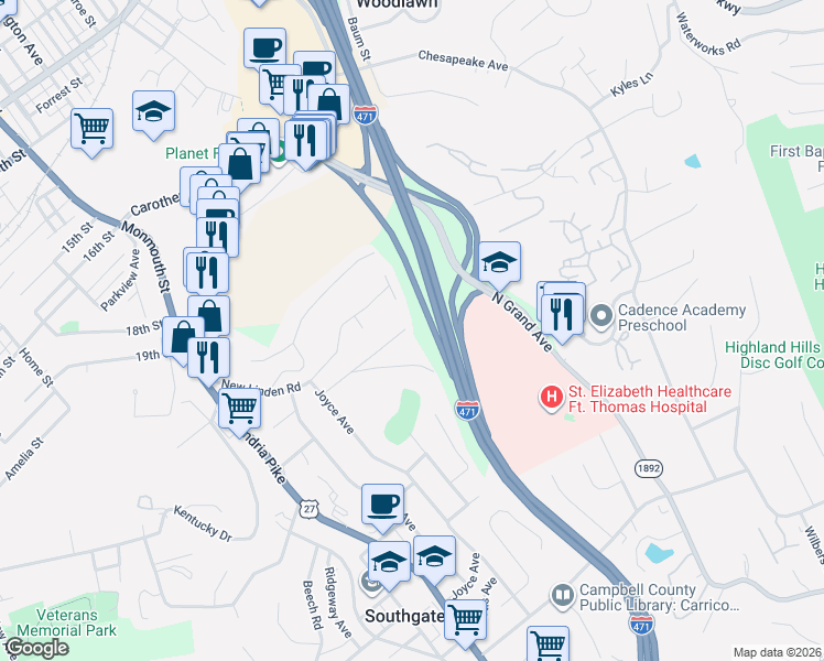 map of restaurants, bars, coffee shops, grocery stores, and more near 361 Riddle Place in Newport