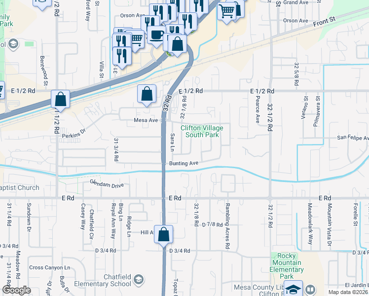 map of restaurants, bars, coffee shops, grocery stores, and more near 527 Gardner Way in Clifton