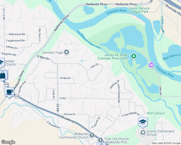 map of restaurants, bars, coffee shops, grocery stores, and more near 500-528 Rim Dr in Grand Junction