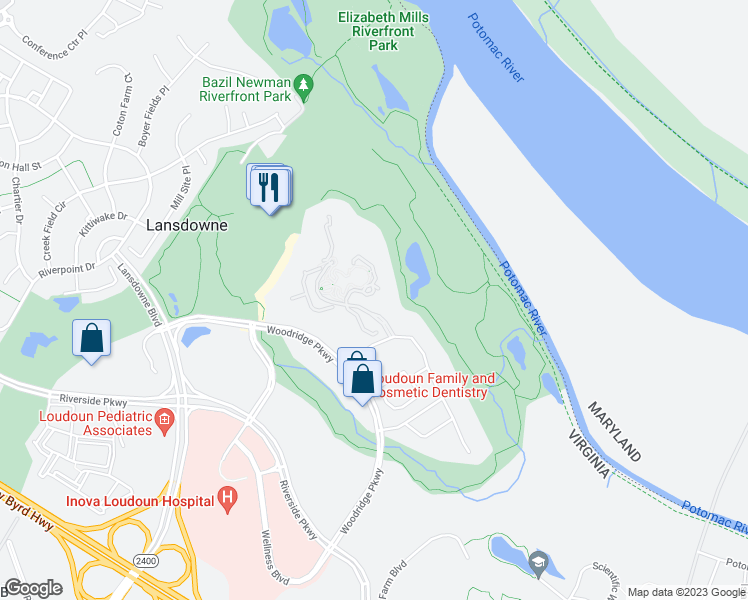map of restaurants, bars, coffee shops, grocery stores, and more near 19370 Magnolia Grove Square in Leesburg