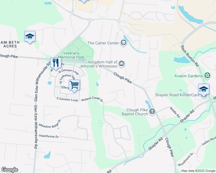 map of restaurants, bars, coffee shops, grocery stores, and more near 951 Clough Pike in Cincinnati