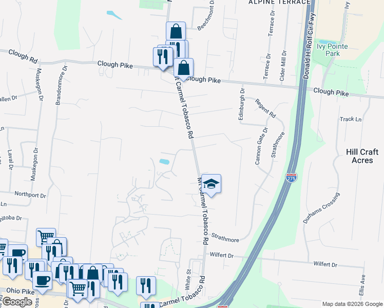 map of restaurants, bars, coffee shops, grocery stores, and more near 4182 Mount Carmel Tobasco Road in Cincinnati
