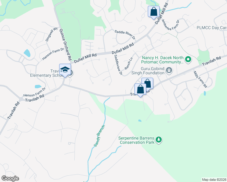 map of restaurants, bars, coffee shops, grocery stores, and more near 13716 Travilah Road in Rockville