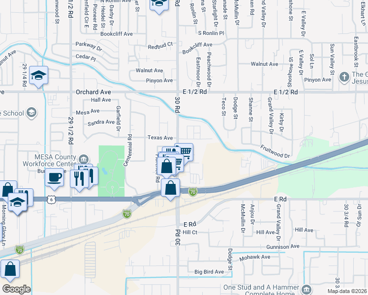 map of restaurants, bars, coffee shops, grocery stores, and more near 524 30 Road in Grand Junction