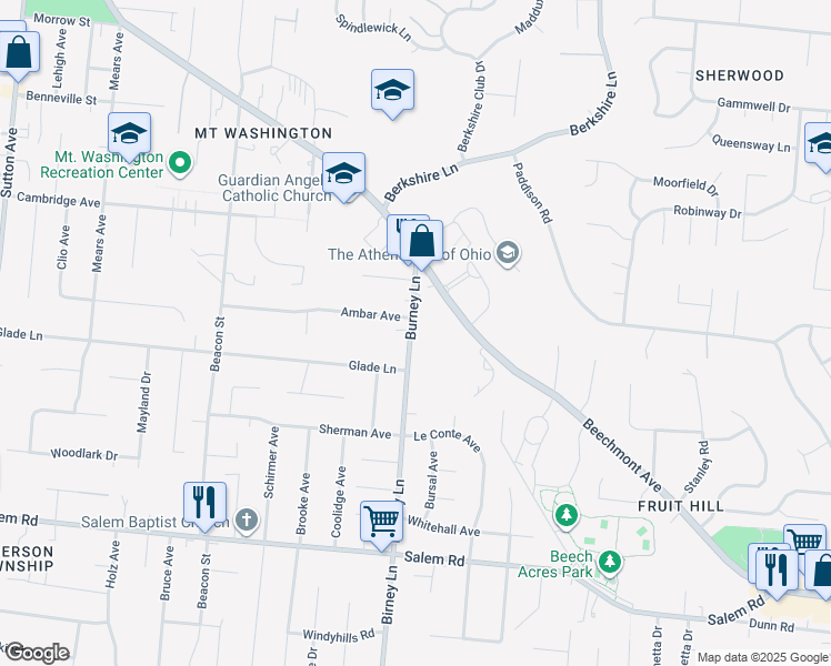 map of restaurants, bars, coffee shops, grocery stores, and more near 1535 Burney Lane in Cincinnati